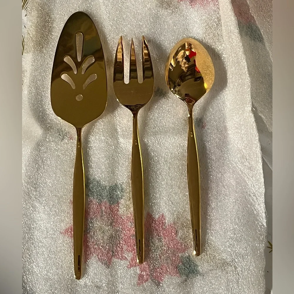 VIP gold tone electroplated serving set of 3 utensils cake server spoon fork